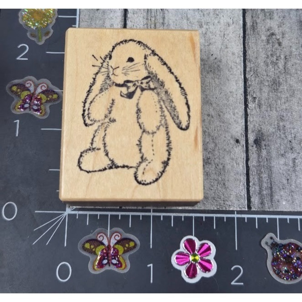 PSX Designs Rabbit Bunny Bow D563 Rubber Stamp Wood #U37